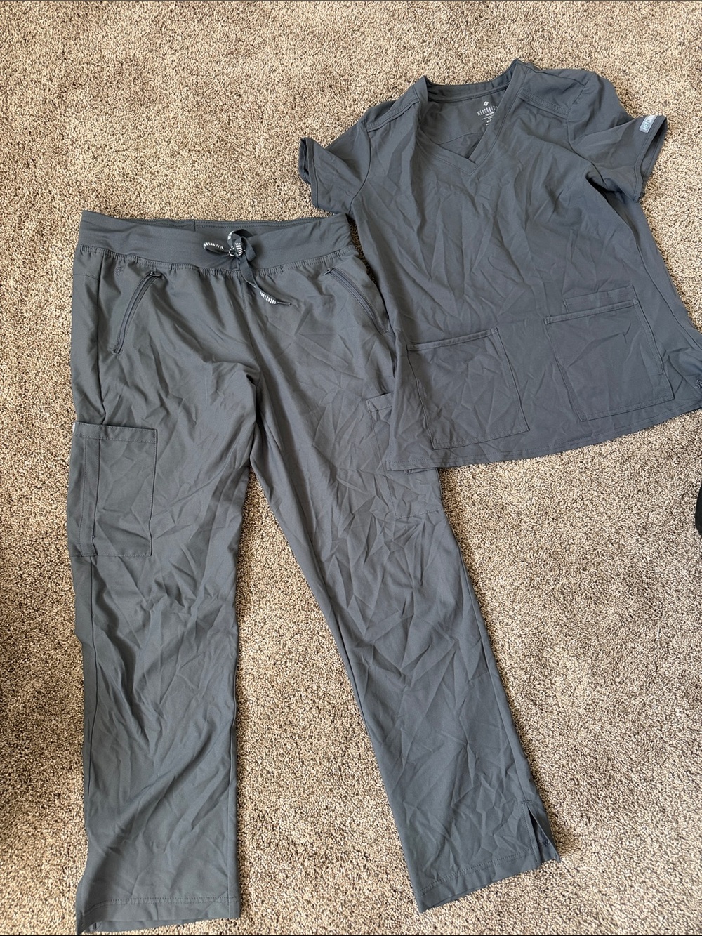 Women’s  Charcoal Gray Utility Scrub Pants and shirt set - Comfortable Workwear